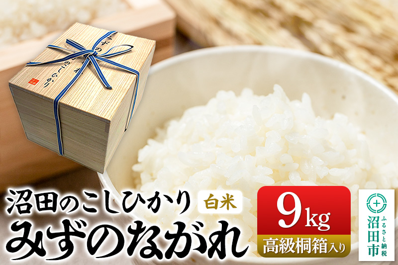 令和7年産《高級桐箱入り》沼田のこしひかり「みずのながれ」9kg×1箱 群馬県沼田市産 精米 白米 コシヒカリ