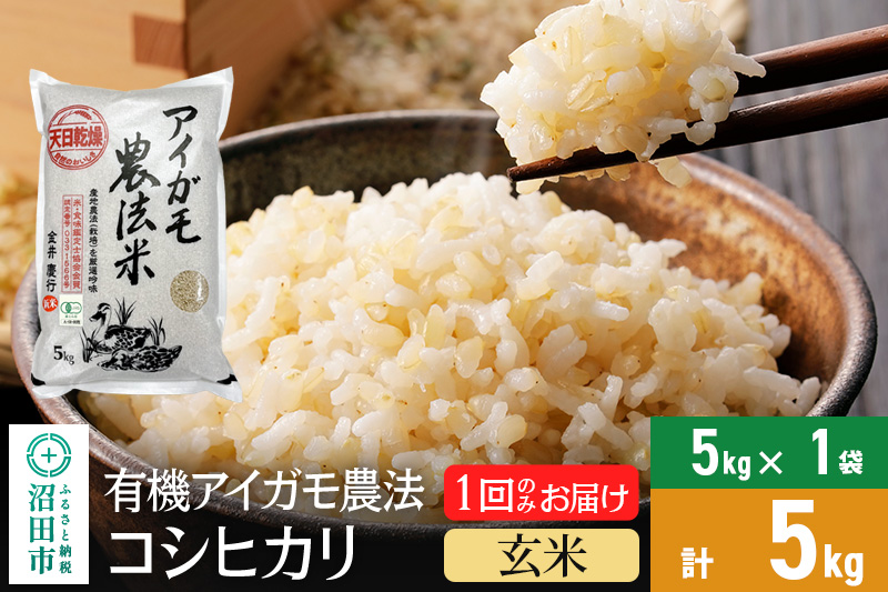 【玄米】11月上旬以降発送 令和6年産 有機アイガモ農法コシヒカリ 5kg×1袋 金井農園