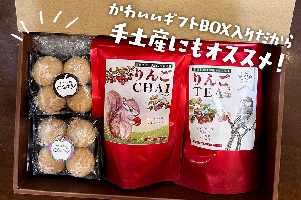ギフトBOX入り リンゴ茶＆リンゴチャイ＆りんごクッキーセット [りんご 林檎 リンゴ茶 リンゴチャイ りんごクッキー 菓子 お菓子 スイーツ セット ギフトBOX入り 贈答 明誠堂 くすりのわかばやし 群馬県 沼田市]