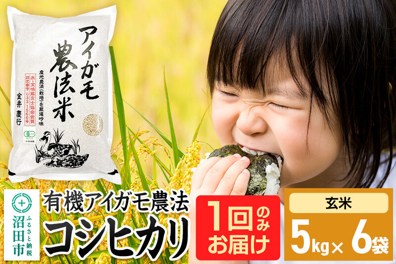 【玄米】令和7年産 有機アイガモ農法コシヒカリ 30kg（5kg×6袋）金井農園 [こしひかり コシヒカリ 玄米 お米 1回だけ 1回のみ]