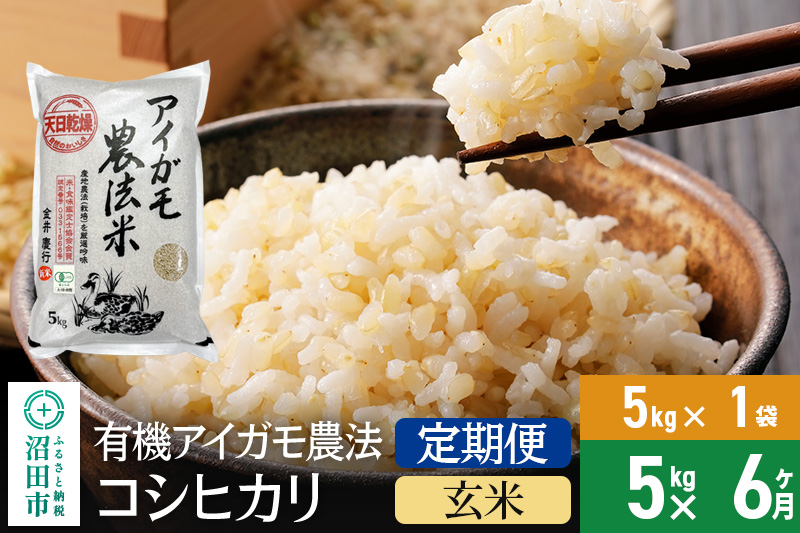 【玄米】《定期便6回》11月上旬以降発送 令和6年産 有機アイガモ農法コシヒカリ 5kg×1袋 金井農園