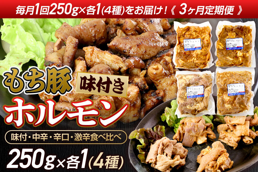 《定期便3ヶ月》 群馬県産 もち豚 ホルモン 4種 約1kg×3回 豚肉 沼田市 特産品 肉の長門 [モチ もち ブタ ぶた 肉 ほるもん バラエティ 食べ比べ 味比べ]