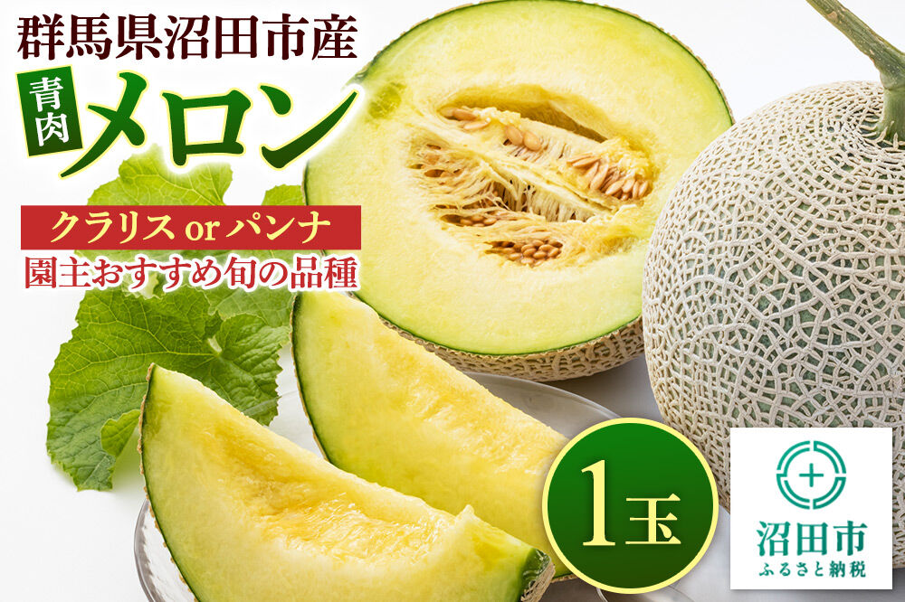 沼田市産 メロン 1玉（約1.5〜2kg） クラリス、パンナのどちらかから園主おすすめの旬のメロンをお届け！ [めろん 園主が厳選 なめらか食感 濃厚な甘み さっぱり 歯ごたえ食感 濃厚な味わい くらりす ぱんな 群馬県 沼田市]