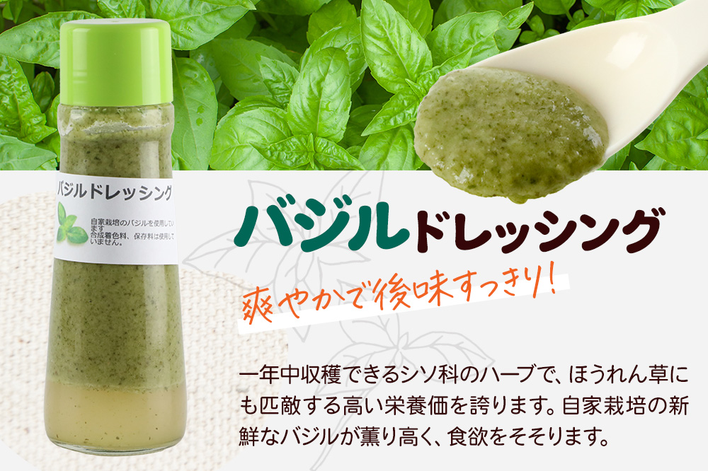 自家製・群馬産野菜で手作りドレッシング（にんじん、バジル、中華）200ml×各1本 泙川食品
