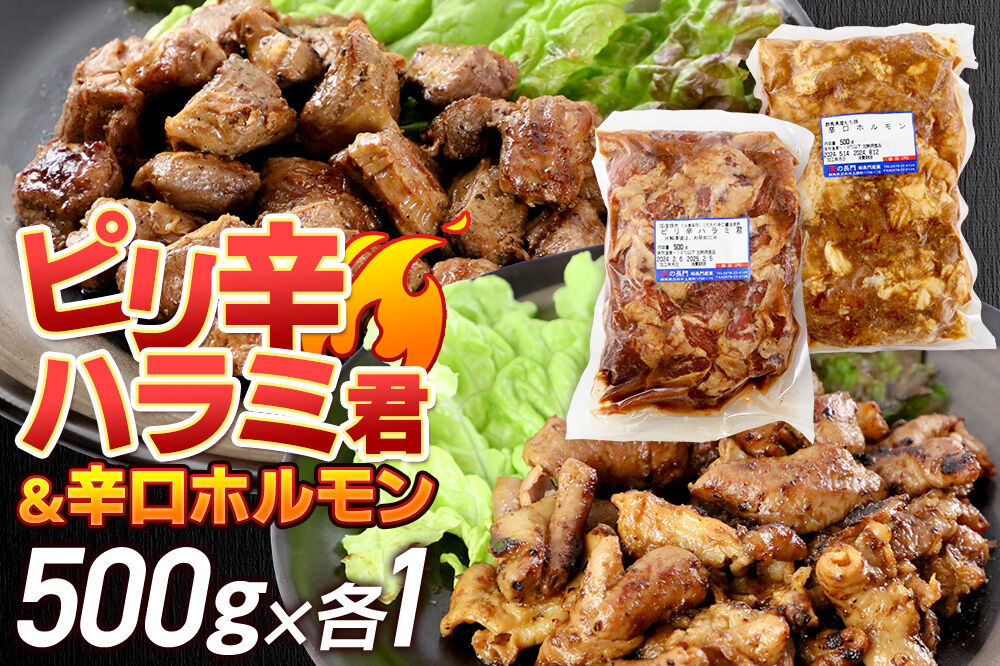 群馬県産 ピリ辛ハラミ君&もち豚辛口ホルモンセット 約1.0kg(約500g×各1)豚肉 沼田市 特産品 肉の長門 [モチ もち ブタ ぶた 肉 ほるもん バラエティ 食べ比べ 味比べ]