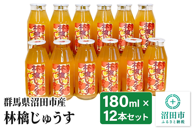 群馬県沼田市産 林檎じゅうす180ml（リンゴジュース）12本セット