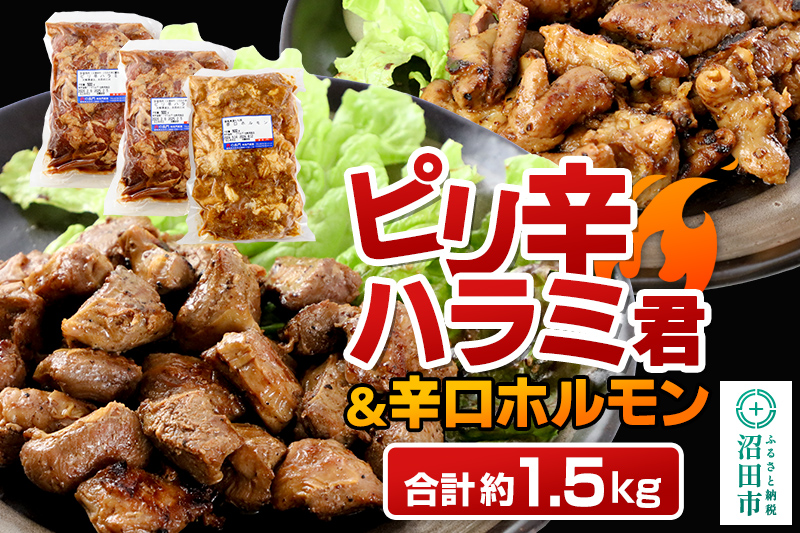 群馬県産ピリ辛ハラミ君＆もち豚辛口ホルモンセット 約1.5kg（500g×2／500g×1）群馬県 特産品