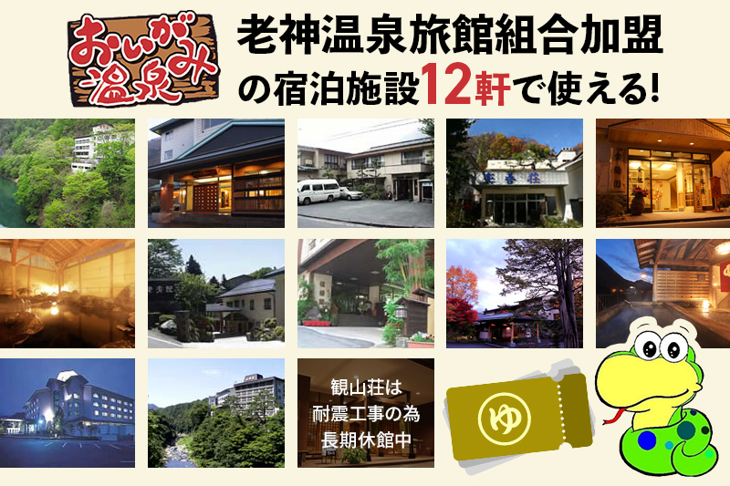 老神温泉で使える旅館「宿泊利用補助券」B／5,000円分×6枚