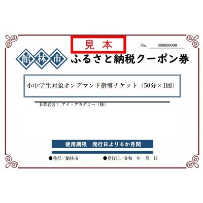 アイ・アカデミーの小中学生対象オンデマンド(苦手な所)指導チケット(50分×1回分)【1336103】