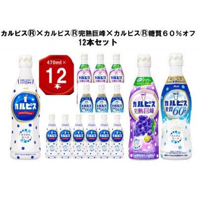 カルピス470ml×カルピス完熟巨峰470ml×カルピス糖質60%オフ470ml　12本セット【1336033】