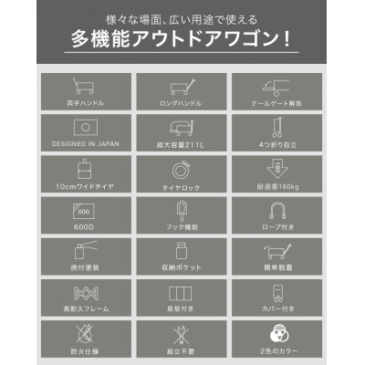 ぽんちゃん 多機能アウトドアワゴン【2Wayハンドル】(ホワイト)荷室拡張 最大211L【1568267】