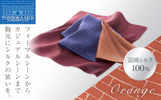 ＜国産シルク100%＞ 富岡シルク ポケットチーフ レンガ (オレンジ) シルク 絹 オレンジ 贈り物 ギフト 国産 F21E-322