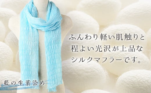 シルクシャーリングマフラー（草木染め）＜藍の生葉染め＞ シルクマフラー 絹織物 富岡産 絹糸 草木染め ファッション 工芸 贈り物 ギフト F20E-068