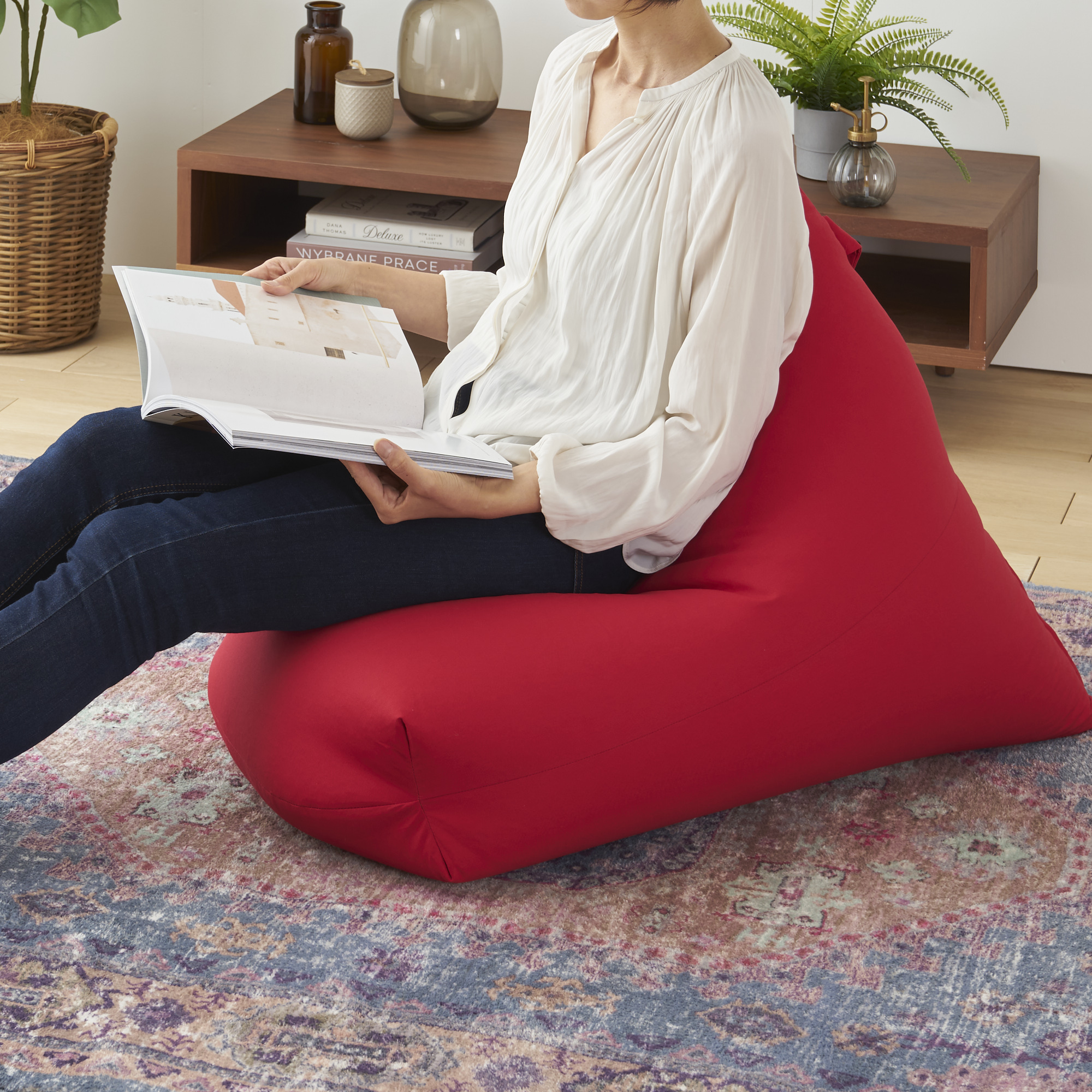 【a031】ビーズクッション　レゴリス（カーキ・デニム生地）【配送不可地域：沖縄県、離島】