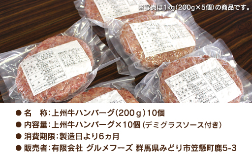【194】生冷凍 上州牛入りハンバーグ2kg（200g×10個）