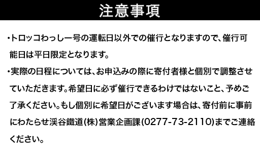 わたらせ渓谷鐵道　トロッコわっしー号　特別貸切プラン
