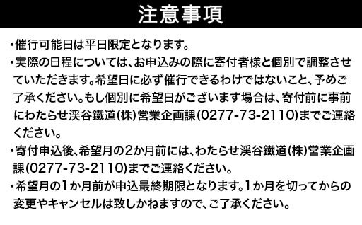 わたらせ渓谷鐵道プレゼンツ！「わ鐵のわっしー」と楽しむ特別グリーティングプラン