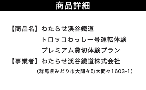わたらせ渓谷鐵道　トロッコわっしー号運転体験　プレミアム貸切体験プラン