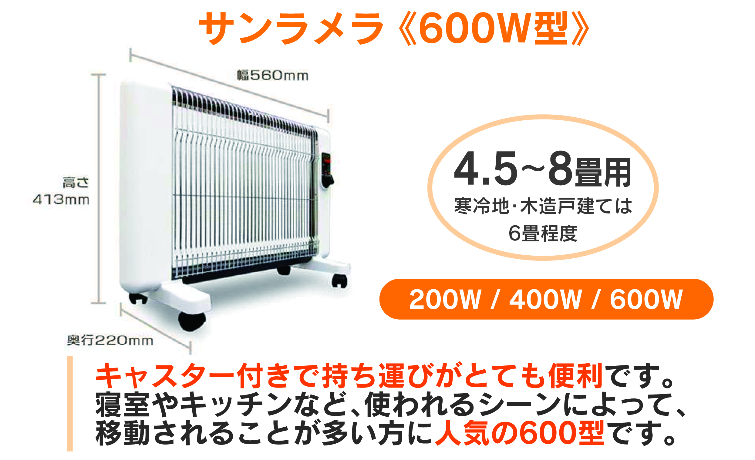 【214】遠赤外線輻射式暖房器サンラメラ 600w型 Mホワイト