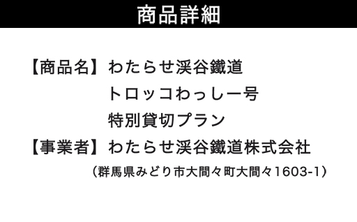 わたらせ渓谷鐵道　トロッコわっしー号　特別貸切プラン