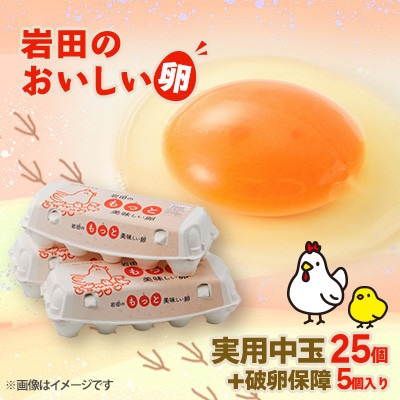 【毎月定期便】岩田のおいしい卵実用中玉25個+破卵保障5個(10個入り×3パック)全3回【配送不可地域：離島】【4079447】