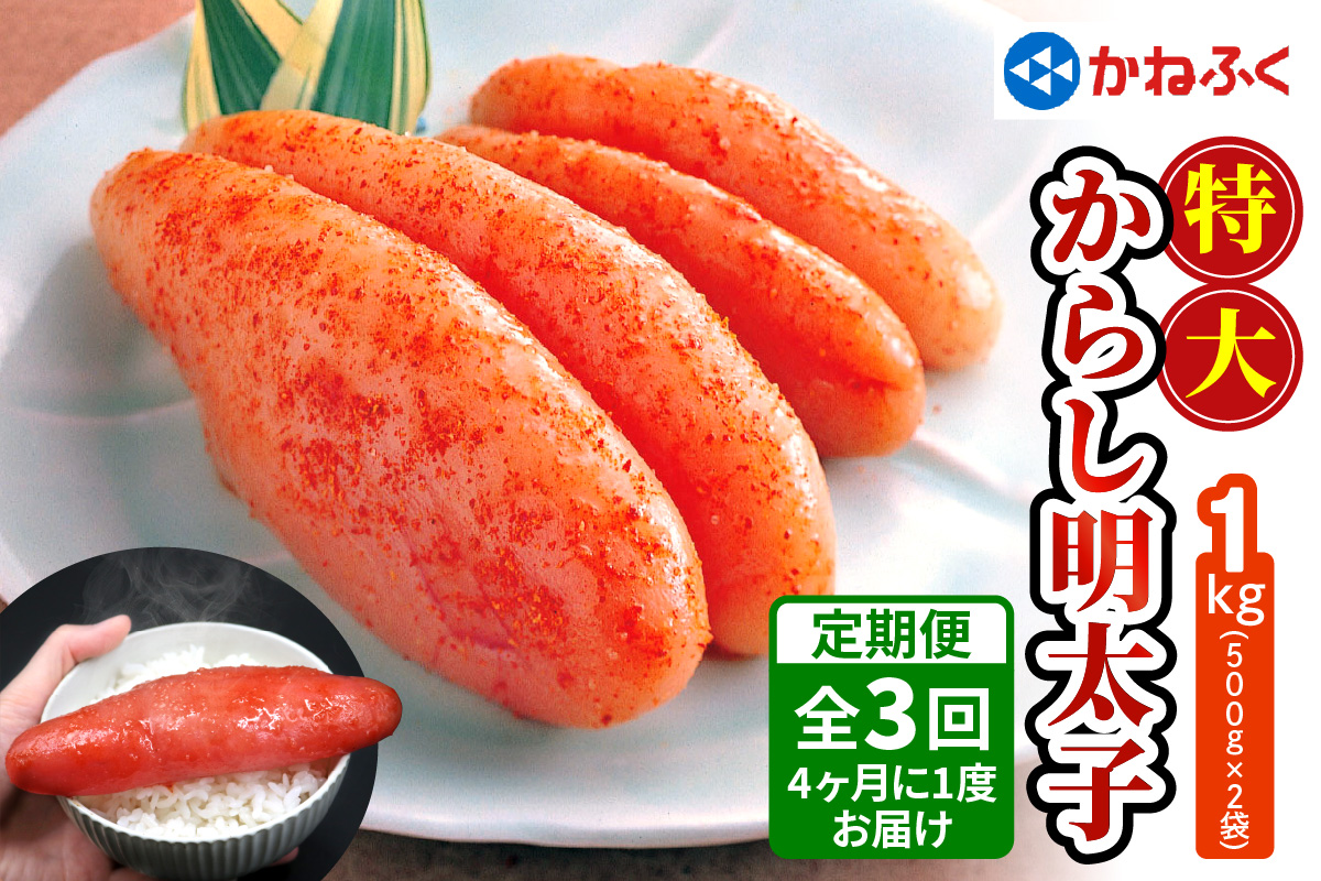 [定期便] 特大からし明太子 1kg XLサイズ『4ヶ月に1度／全3回』かねふく｜めんたいこ グルメ ギフト おかず めんたいパーク [0113]