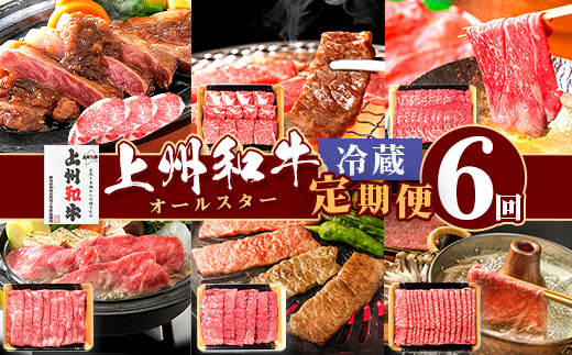 上州和牛オールスター 6ヶ月 定期便 冷蔵 産地直送 チルド配送 ステーキ 焼肉 しゃぶしゃぶ すき焼き BBQ サーロイン 肩ロース モモ 贅沢 豪華 群馬県 ブランド 和牛 牛肉