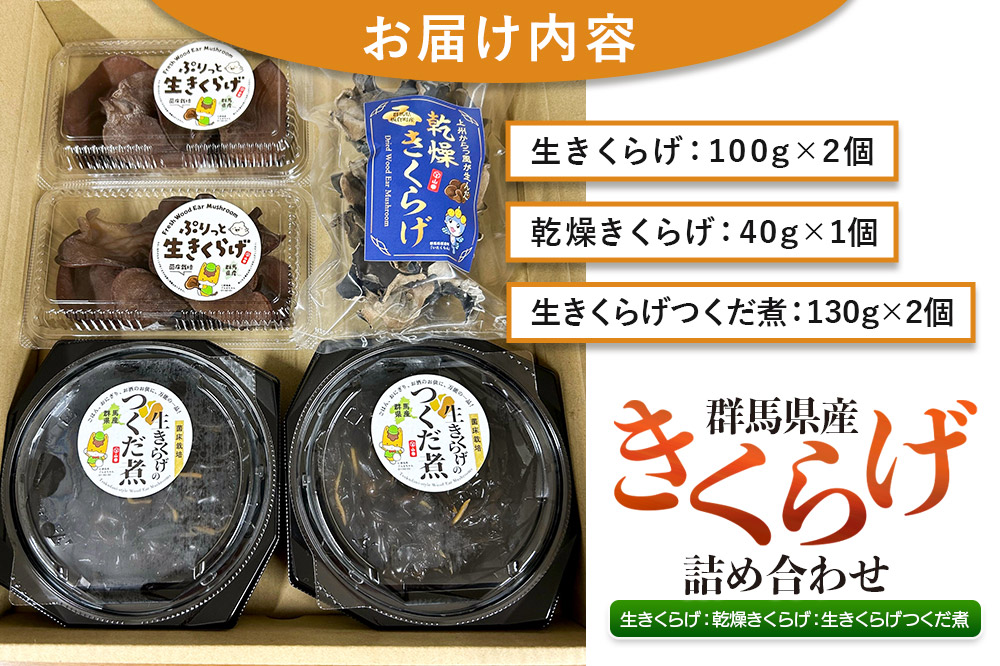 きくらげ 詰め合わせセット 群馬県産【生きくらげ 乾燥きくらげ つくだ煮】3種 計5個