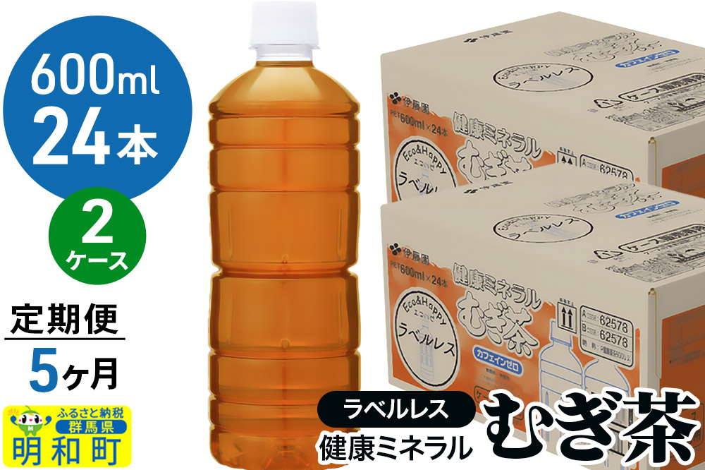 《定期便5ヶ月》伊藤園 健康ミネラル むぎ茶 ラベルレス ＜600ml×24本＞【2ケース】