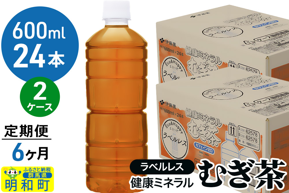《定期便6ヶ月》伊藤園 健康ミネラル むぎ茶 ラベルレス ＜600ml×24本＞【2ケース】