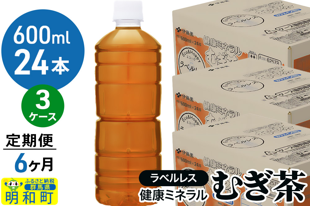《定期便6ヶ月》伊藤園 健康ミネラル むぎ茶 ラベルレス ＜600ml×24本＞【3ケース】