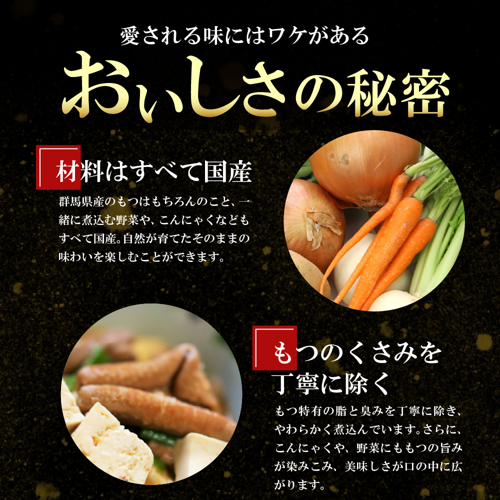 【6ヶ月ごと定期便】国産もつ煮 ４食セット (全2回) 定期便 煮物 群馬県 千代田町 豚肉 煮込み もつ煮込み 晩酌 国産 冷蔵 真空パック ＜ヌーベルオリジン＞