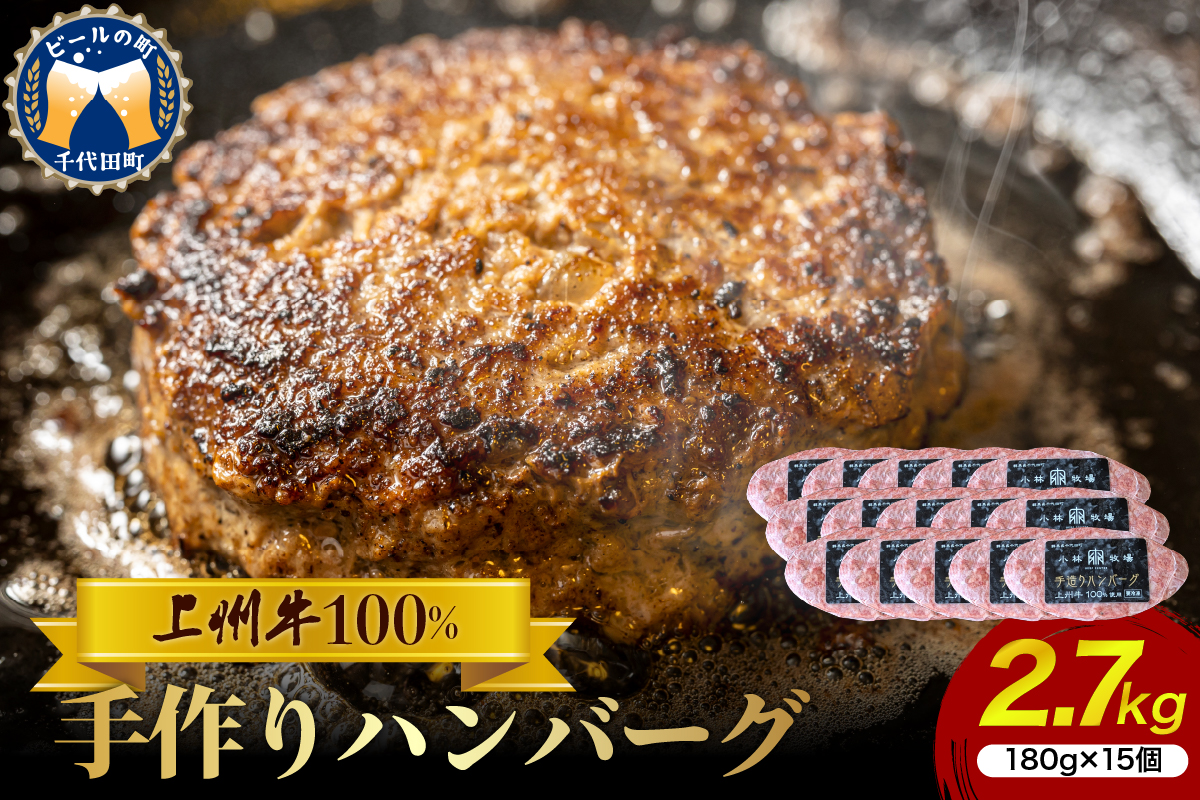 牛肉 ハンバーグ （180g×15個）手こね 上州牛100％！群馬県 千代田町