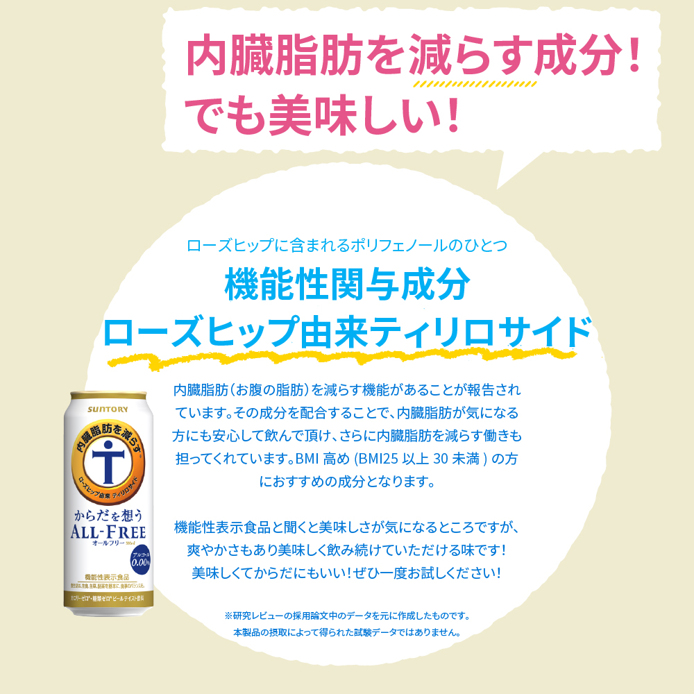 ノンアルコール サントリー からだを想う オールフリー (機能性表示食品) 500ml×24本 サントリー〈天然水のビール工場〉群馬※沖縄・離島地域へのお届け不可