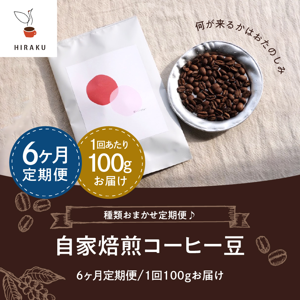 【6ヵ月定期便】自家焙煎コーヒー豆 100g×6ヵ月 種類おまかせ