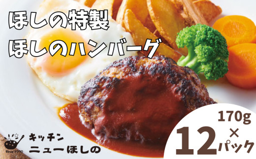 キッチンニューほしの  ほしのハンバーグ(自家製デミソース付き)170g×12パック　【11100-2198】