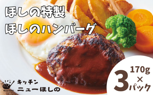 キッチンニューほしの  ほしのハンバーグ(自家製デミソース付き)170g×3パック　【11100-2180】