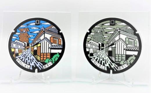 KOEDO川越硝子「川越ご当地マンホールコースター」 ／ ステンドグラス エッチング 御当地マンホール 埼玉県