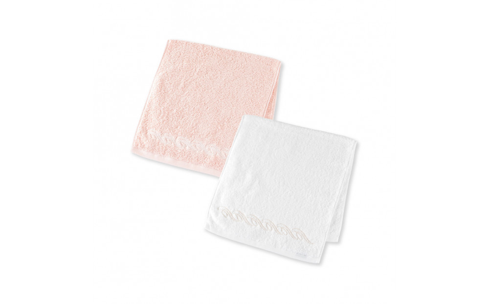 【1秒タオル】プレジール　フェイスタオル2枚セット　（ホワイト,サーモンピンク）