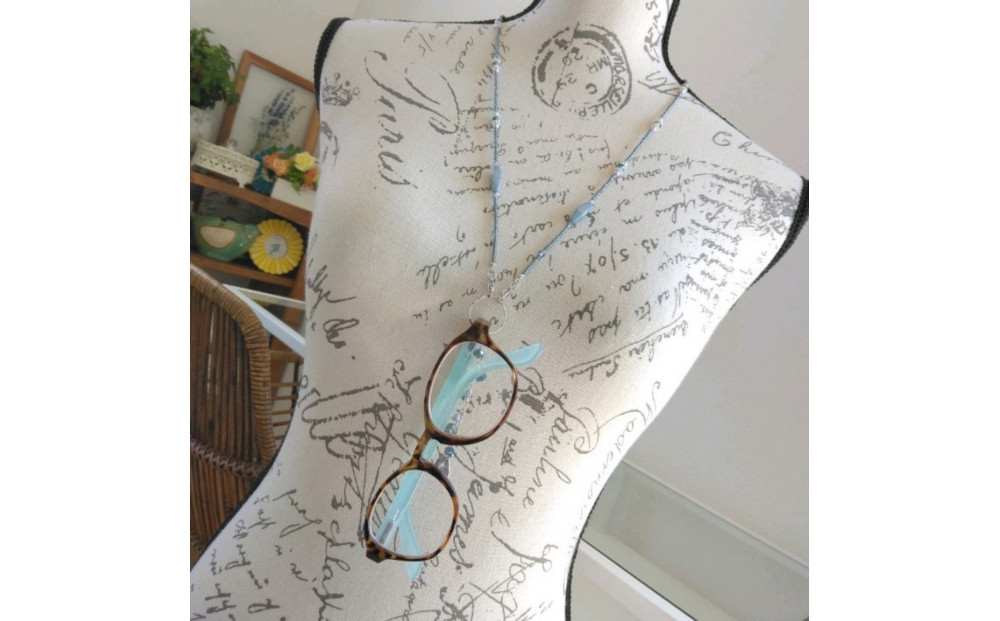 4way　メガネチェーン　ラリエット　メガネホルダー　ロングネックレス　マスクチェーン　ブルー系