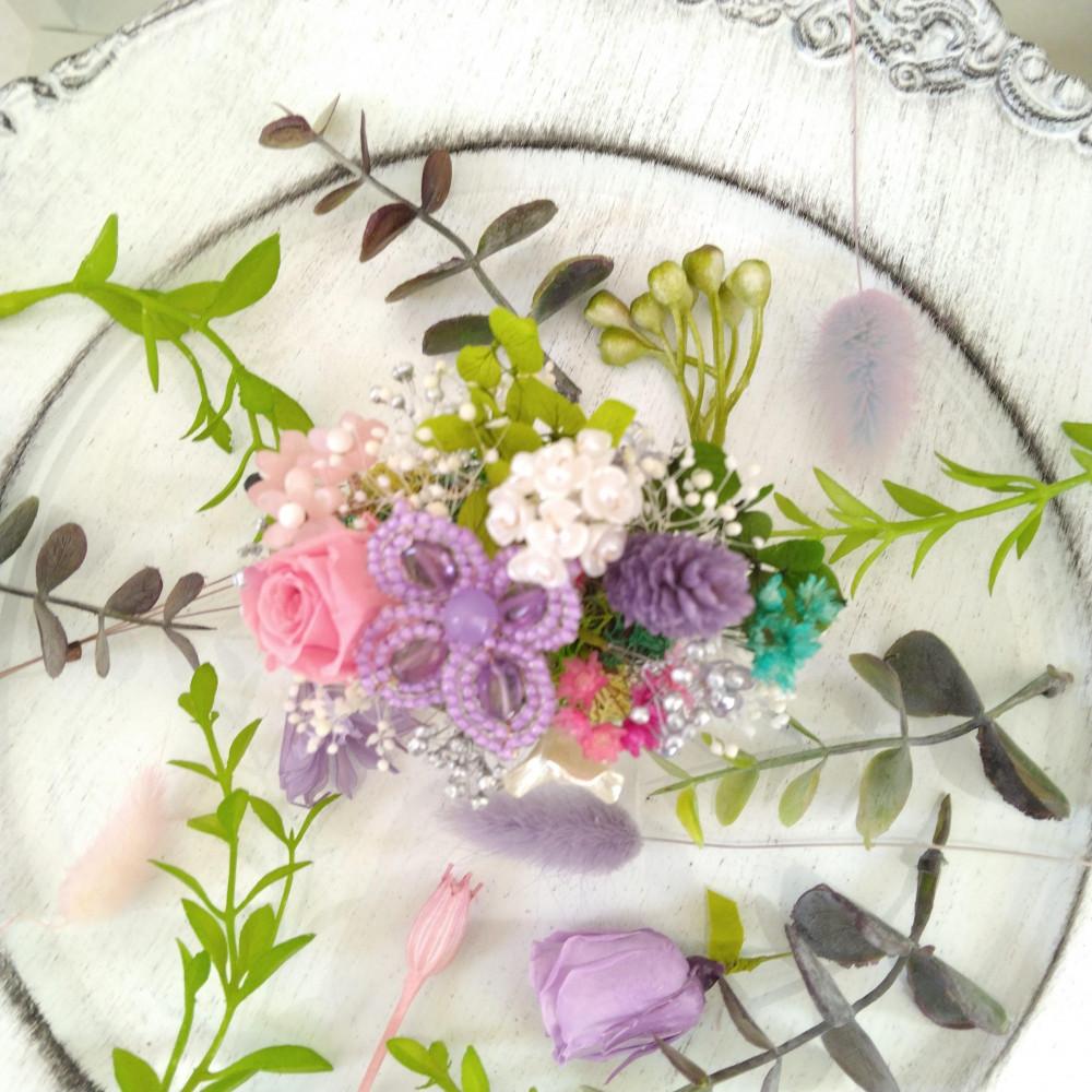 フラワーアレンジメント＊ハリネズミ＊プリザーブドフラワー＊ビーズ＊天然石　