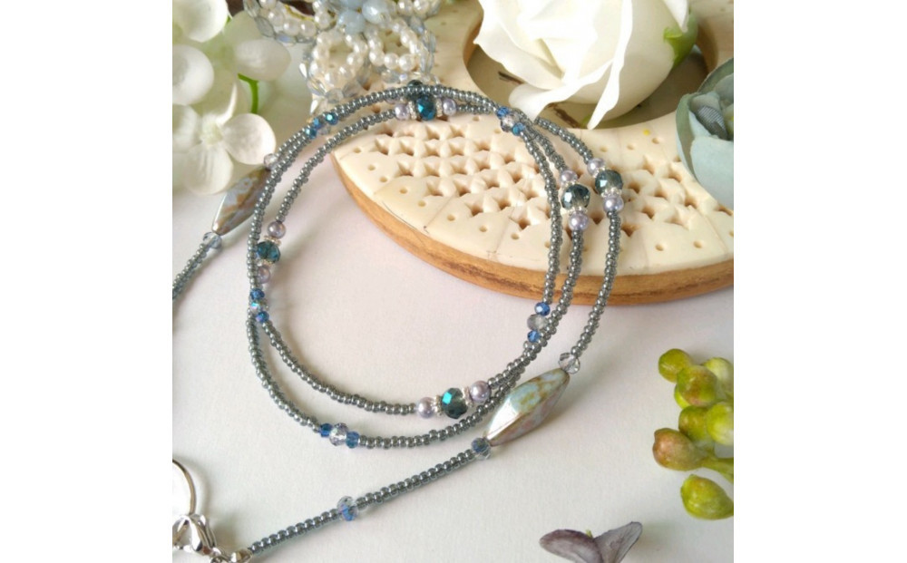 4way　メガネチェーン　ラリエット　メガネホルダー　ロングネックレス　マスクチェーン　ブルー系