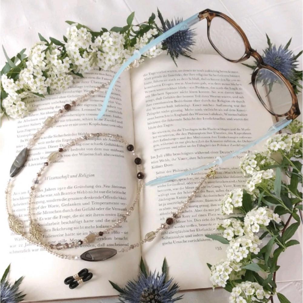 【大人の亜麻色】メガネチェーン＊4way＊ロングネックレス＊天然石＊グラスコード＊メガネホルダー＊シェル＊ガーネット