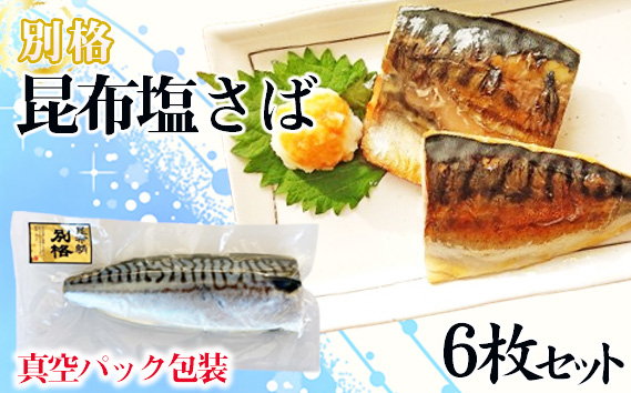 【別格】昆布塩さば1枚入り（真空パック包装）6枚セット No.469