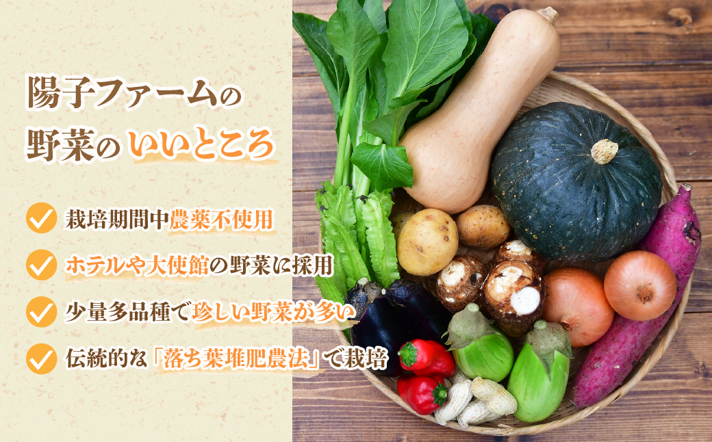 ＜3ヵ月定期便＞農業遺産認定農家 陽子ファームの旬の野菜詰め合わせ7種~8種 | 野菜 季節の野菜 旬の野菜 新鮮野菜 産地直送 有機 オーガニック 定期便 フレッシュ セット 詰め合わせ サラダ 料理 炒め物 煮物 スムージー 旬 おいしい 安全 安心 お取り寄せ ギフト おすすめ 世界農業遺産 埼玉県 所沢市