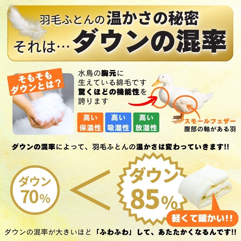 【工場直販】合掛け高級羽毛布団　ホワイトダウン85% ＜シングル/色柄お任せ＞ HNNCG002