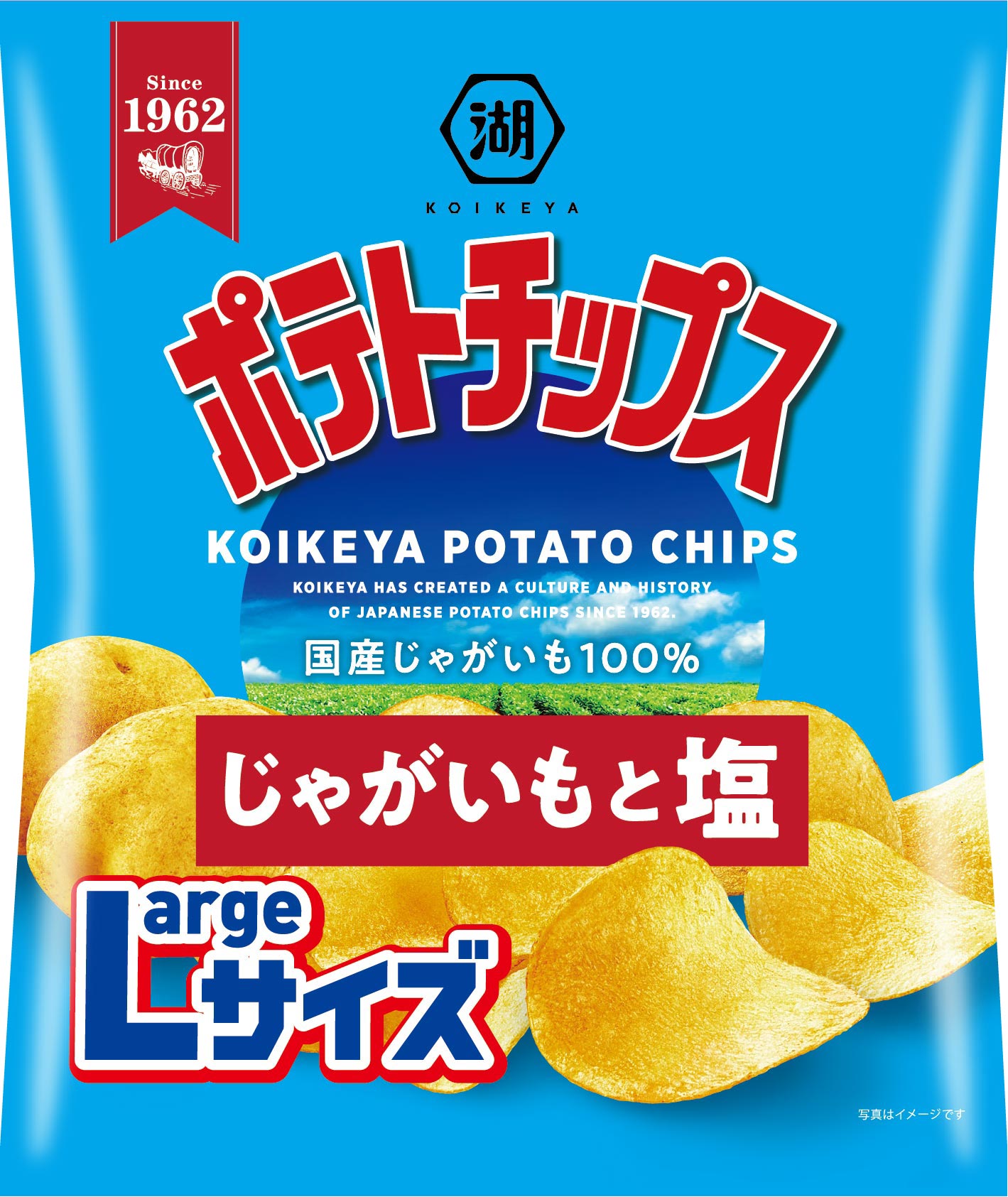 湖池屋のLサイズポテトチップスじゃがいもと塩112g×12袋　ポテトチップス ポテチ じゃがいも 湖池屋 おやつ お菓子 スナック菓子