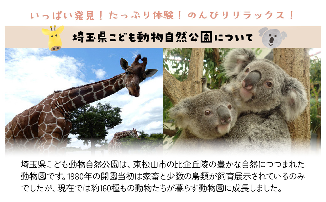 埼玉県こども動物自然公園 ズーホッパーガイド利用券 | 動物園 裏側 見学 子ども こども 子供 家族 家族 ファミリー コアラ クオッカ カンガルー ペンギン 自然体験 幼児 小学生 家族で楽しむ 子供向け 季節 イベント アウトドア アクティビティ 学びの場 入場券 遊び場 日帰り 単身 1人 2人 3人 4人 埼玉県 東松山市