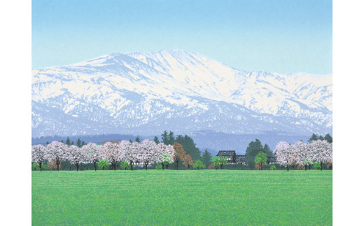 「麗雅 月山」グリーンゴールド色額縁【 版画 額付 小川手漉和紙 小暮真望 東松山 埼玉県 】