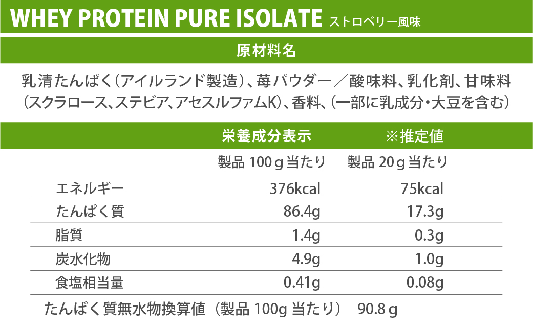 ファイン・ラボ ホエイプロテインピュアアイソレート 1kg ストロベリー風味 | グラスフェッド　ホエイ　プロテイン　アイルランド産　WPI　埼玉県 上尾市